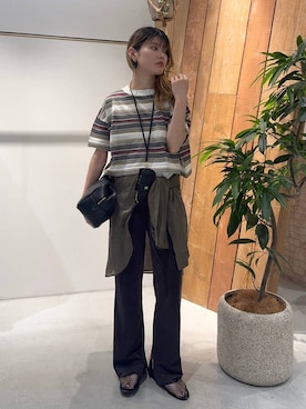 「BABYLONE（バビロン）のラミーシアーカシュクールシャツ（シャツ/ブラウス、グリーン系）」を使った、maiさん（レディース・161cm）の春コーディネート