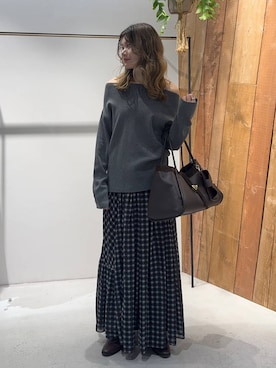 「AULENTTI（オウレンティ）の【AULENTTI】コンビボストンBAG（ボストンバッグ、ブラウン系）」を使った、maiさん（レディース・161cm）の秋コーディネート
