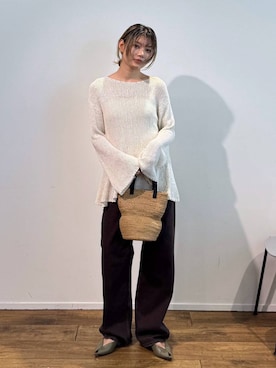 「upperhights（アッパーハイツ）の【upper hights】NIE MID-RISE（デニムパンツ、ブラウン系）」を使った、maiさん（レディース・161cm）の夏コーディネート