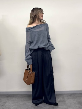 「BABYLONE（バビロン）のアルパカオフショルニット（ニット/セーター、ブルー系）」を使った、maiさん（レディース・161cm）の秋コーディネート