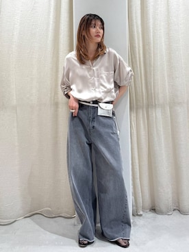 「BABYLONE（バビロン）のバレルレッグデニムパンツ（デニムパンツ）」を使った、maiさん（レディース・161cm）の夏コーディネート