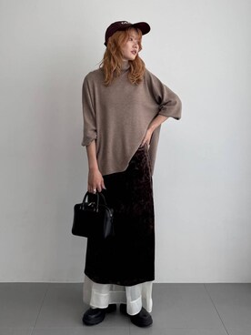 「BABYLONE（バビロン）のハイネックポンチョニット（ニット/セーター）」を使った、maiさん（レディース・161cm）の秋コーディネート