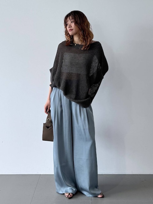 BABYLONE ペーパーフレンチ袖プルオーバー　チャコール ペーパーフレンチ袖プルオーバー（Tシャツ/カットソー