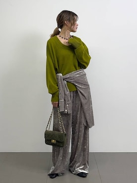 「BABYLONE（バビロン）の【AULENTTI】スウェードBAG（ハンドバッグ、グリーン系）」を使った、maiさん（レディース・161cm）の秋コーディネート