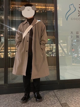 「HARE（ハレ）のアイテム（ステンカラーコート）」を使った、HIROKIさん（メンズ・170cm）の春コーディネート
