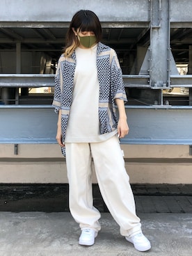 「WHITELAND（ホワイトランド）のWHITELAND/ホワイトランド/タグTシャツ/TAG TEE（Tシャツ/カットソー）」を使った、マツモトさん（レディース・161cm）の夏コーディネート