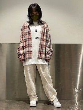 「DANKE SCHON（ダンケシェーン）のDankeSchon/ダンケシェーン/ステッチペインターパンツ（デニムパンツ、ホワイト系）」を使った、マツモトさん（レディース・161cm）の夏コーディネート