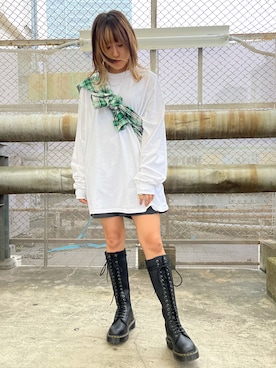 「A4A（エーフォーエー）のA4A/エーフォーエー/A4A/エーフォーエー/切り替えネルシャツ（シャツ/ブラウス、グリーン系）」を使った、マツモトさん（レディース・161cm）の秋コーディネート