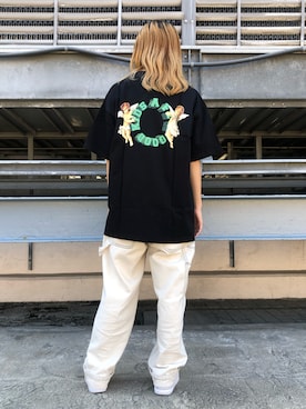 「DANKE SCHON（ダンケシェーン）のDankeSchon/ダンケシェーン/ステッチペインターパンツ（その他パンツ、ホワイト系）」を使った、マツモトさん（レディース・161cm）の夏コーディネート