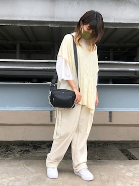 「DANKE SCHON（ダンケシェーン）のDankeSchon/ダンケシェーン/ステッチペインターパンツ（その他パンツ、ホワイト系）」を使った、マツモトさん（レディース・161cm）の夏コーディネート