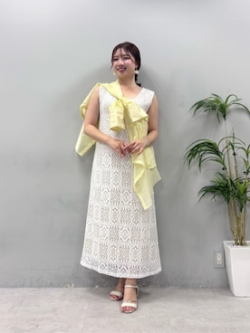 「natural couture（ナチュラルクチュール）の〈Erikoコラボ〉前後２WAYレースジャンスカ（ワンピース、ホワイト系）」を使った、かなみさん（レディース・156cm）の春コーディネート