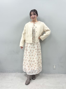 「アイテム（ノーカラージャケット）」を使った、かなみさん（レディース・156cm）の秋コーディネート