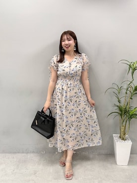 「natural couture（ナチュラルクチュール）のドロストデザインフレアワンピース（ワンピース、その他）」を使った、かなみさん（レディース・156cm）の春コーディネート
