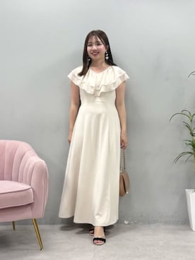 「natural couture（ナチュラルクチュール）の〈osono〉フリルカラーリップルワンピース（ワンピース、ホワイト系）」を使った、かなみさん（レディース・156cm）の春コーディネート