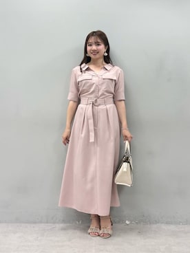 「natural couture（ナチュラルクチュール）のスキッパーミリタリーワンピース（ワンピース、ピンク系）」を使った、かなみさん（レディース・156cm）の春コーディネート