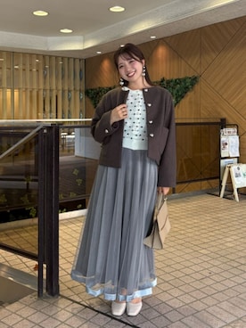 「アイテム（ノーカラージャケット）」を使った、かなみさん（レディース・156cm）の秋コーディネート