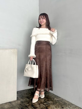 「natural couture（ナチュラルクチュール）の長さ変えられるサテンパイピングレーススカート（スカート、ブラウン系）」を使った、かなみさん（レディース・156cm）の夏コーディネート