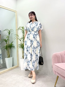 「natural couture（ナチュラルクチュール）のピンタックフレア袖ワンピース（ワンピース、その他）」を使った、かなみさん（レディース・156cm）の夏コーディネート