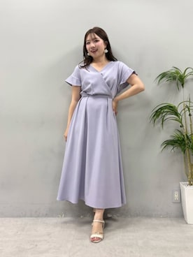 「natural couture（ナチュラルクチュール）の【sherbet line】接触冷感カシュクールフリル袖ワンピース（ワンピース、パープル系）」を使った、かなみさん（レディース・156cm）の春コーディネート