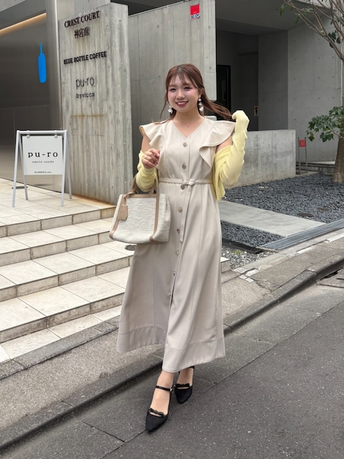 canami〉配色ステッチラッフル袖ワンピース（ワンピース）｜natural