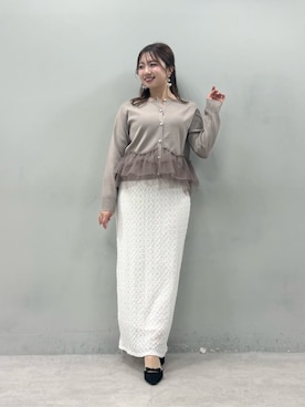 「natural couture（ナチュラルクチュール）のチュールドッキングポリカーディガン（カーディガン/ボレロ、ベージュ系）」を使った、かなみさん（レディース・156cm）の春コーディネート