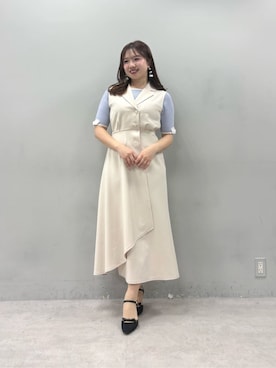 「natural couture（ナチュラルクチュール）の〈osono〉配色リボンニット（ニット/セーター、ブルー系）」を使った、かなみさん（レディース・156cm）の春コーディネート