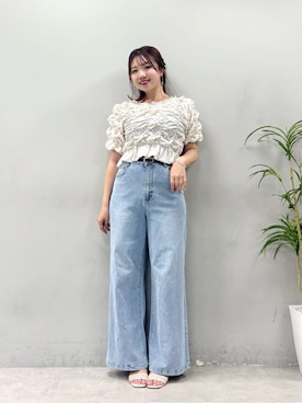 「natural couture（ナチュラルクチュール）のシアーベロアシャーリングTOPS（Tシャツ/カットソー、その他）」を使った、かなみさん（レディース・156cm）の夏コーディネート