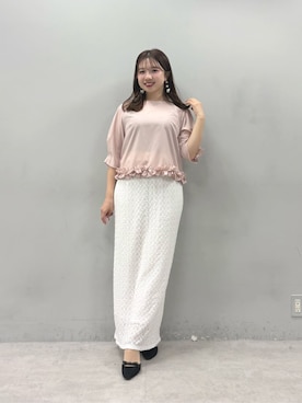 「natural couture（ナチュラルクチュール）のタックスリーブフリルブラウス（シャツ/ブラウス、ピンク系）」を使った、かなみさん（レディース・156cm）の春コーディネート