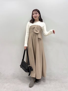 「アイテム（ノーカラーコート）」を使った、かなみさん（レディース・156cm）の冬コーディネート