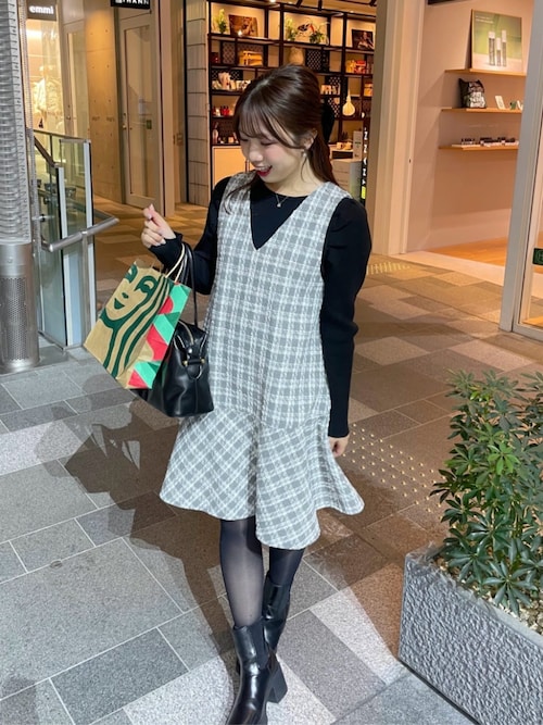 canami〉ツイードチェックミニワンピース（ワンピース）｜natural