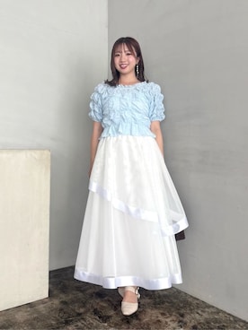 「natural couture（ナチュラルクチュール）のシアーベロアシャーリングTOPS（Tシャツ/カットソー、ブルー系）」を使った、かなみさん（レディース・156cm）の夏コーディネート