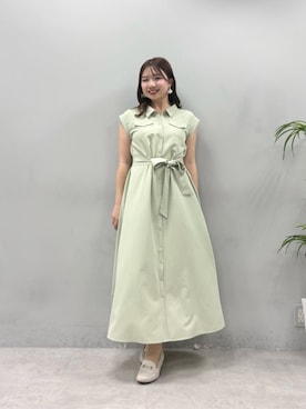「natural couture（ナチュラルクチュール）のミリタリーノースリワンピース（ワンピース、グリーン系）」を使った、かなみさん（レディース・156cm）の春コーディネート