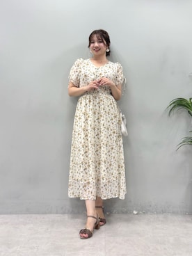「natural couture（ナチュラルクチュール）のドロストデザインフレアワンピース（ワンピース、その他）」を使った、かなみさん（レディース・156cm）の春コーディネート
