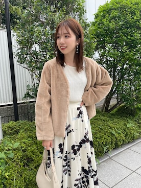 「ファー」｜「アイテム（ノーカラーコート）」を使った、かなみさん（レディース・156cm）の夏コーディネート