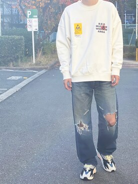 「BlackEyePatch（ブラックアイパッチ）のアイテム（スウェット）」を使った、hino＿fukuさん（メンズ・177cm）の冬コーディネート