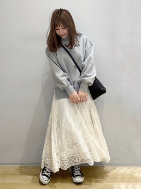 「earth music&ecology（アースミュージックアンドエコロジー）の裏起毛モックネックプルオーバー*（スウェット）」を使った、ʀɪʜᴏ ☺︎さん（レディース・147cm）の冬コーディネート