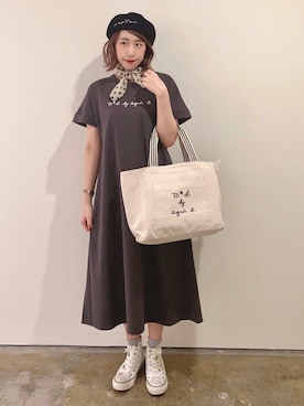 「ワンピース×スニーカー」｜「アイテム（ハンチング/ベレー帽）」を使った、To b. by agnès b.さん（レディース・160cm）の春コーディネート