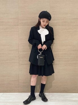 「ボウタイブラウス」｜「アイテム（ハンチング/ベレー帽）」を使った、To b. by agnès b.さん（レディース・153cm）の冬コーディネート