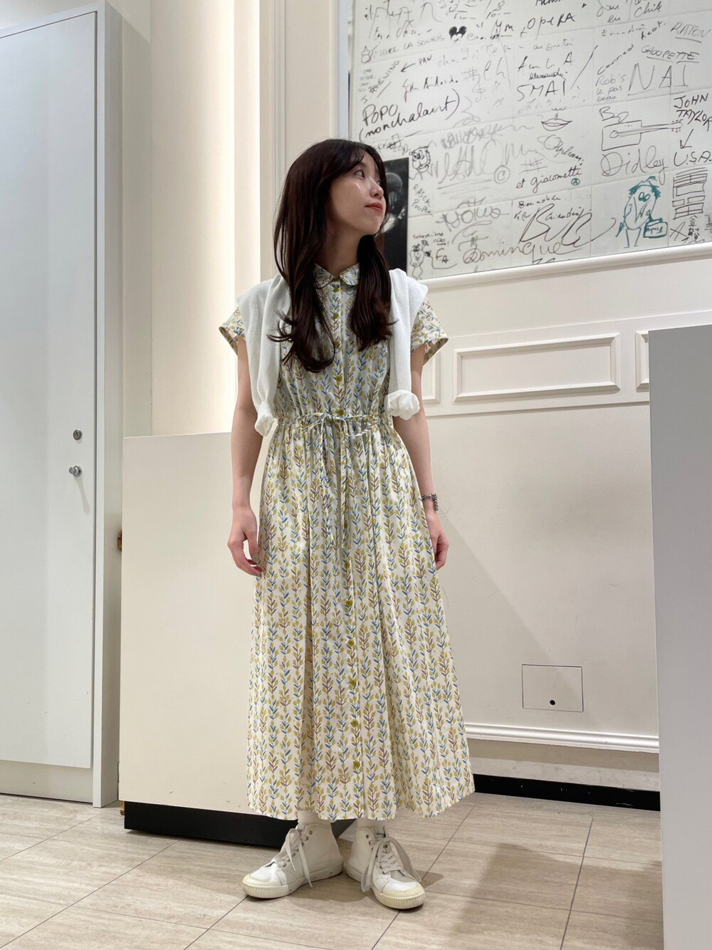 agnes b. 転写プリント チュニック ワンピース 半袖 Agnes b. アニエスベーグラフィックフォト 転写プリント 半袖