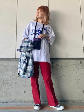 「BACK NUMBER（バックナンバー）の【BACK NUMBER】ビッグシルエットチェックシャツ（シャツ/ブラウス）」を使った、shihoさん（レディース・158cm）の春コーディネート