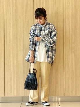 「BACK NUMBER（バックナンバー）の【BACK NUMBER】ビッグシルエットチェックシャツ（シャツ/ブラウス）」を使った、shihoさん（レディース・158cm）の春コーディネート