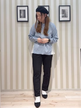 「SHOO・LA・RUE（シューラルー）の【洗濯機可/S-LL/体型カバー】横姿もきれい見え スポンディッシュ Aライントップス（ニット/セーター、ブルー系）」を使った、miiii54さん（レディース）の冬コーディネート