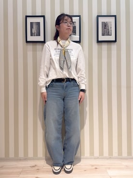 「SHOO・LA・RUE（シューラルー）の【綿100％/S-LL/プチプラ】選べる3柄 プリントアソートロンT（Tシャツ/カットソー、ホワイト系）」を使った、miiii54さん（レディース）の春コーディネート