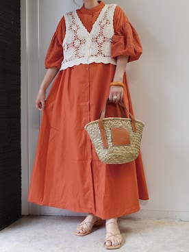 「CORNERS by KR（コーナーズバイケーアール）のCORNERS by KR　バスケットかごバッグ（かごバッグ）」を使った、yuminyさん（レディース・162cm）の夏コーディネート