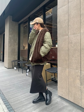 「corners」｜「アイテム（MA-1）」を使った、yuminyさん（レディース・162cm）の冬コーディネート