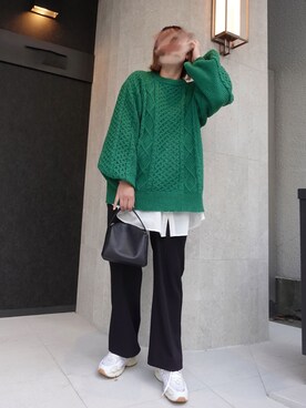 「CORNERS（コーナーズ）のボリュームスリーブケーブルニット（ニット/セーター）」を使った、yuminyさん（レディース・162cm）の秋コーディネート