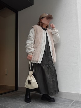 「シャツワンピ」｜「アイテム（MA-1）」を使った、yuminyさん（レディース・162cm）の秋コーディネート