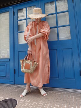 「CORNERS by KR（コーナーズバイケーアール）のCORNERS by KR　バスケットかごバッグ（かごバッグ）」を使った、yuminyさん（レディース・162cm）の夏コーディネート