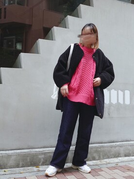 「CORNERS（コーナーズ）のボリュームスリーブケーブルニット（ニット/セーター）」を使った、yuminyさん（レディース・162cm）の冬コーディネート
