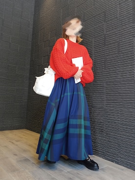 「CORNERS（コーナーズ）のボリュームスリーブケーブルニット（ニット/セーター）」を使った、yuminyさん（レディース・162cm）の秋コーディネート